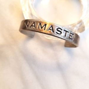 Silver namaste cuff bracelet